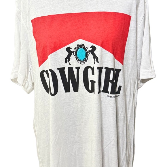 Love Bug Apparel Bella Canvas White Cowgirl Tee with Red and Turquoise Accent LG - Picture 1 of 2
